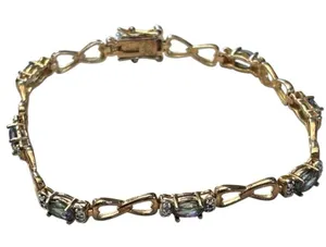 Sterling Silver Mystic GPTopaz Tennis Bracelet 925 Gold Vermeil Heart Link 8.85g thumbnail 1