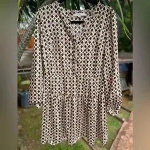 Loft by Ann Taylor Geometric‎ Floral Long Sleeve Mini Dress Brown Pink Retro thumbnail 2