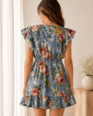 Xhilaration Blue Floral Wrap Mini Dress Size Large thumbnail 2