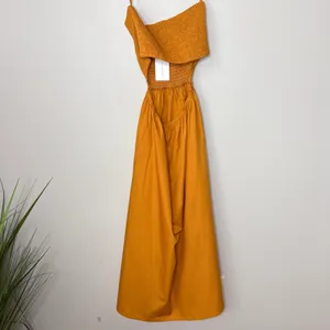NWT Faithfull The Brand Deva Midi‎ Dress Plain Orange Smocked Cut Out Large thumbnail 5