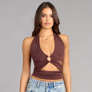 NWT Windsor Brown On Repeat Cutout Halter Top - Medium thumbnail 2