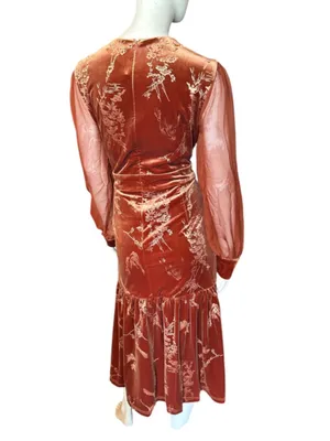 Fehaute Velvet Crew Neck Mermaid Midi Dress 12 Brown/Rust NWT IN PACKAGE thumbnail 4