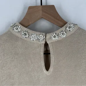 Endless Rose Metallic Gold Stretch Jersey‎ Liquid Knit Embellished Neck Top M thumbnail 8