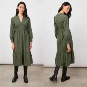 Rails‎ Maple Olive Smoke Midi Dress Smocked Waist Boho Cottagecore Chic Size S thumbnail 2
