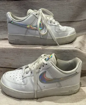 Nike Womens Air Force 1 Low Iridescent Swoosh White CJ1646 100 Sneakers Size 6 thumbnail 1
