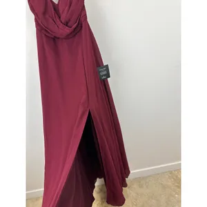 Lulus Event Ready Burgundy Backless Lace-Up Maxi Dress Chiffon Formal Small NWT thumbnail 8