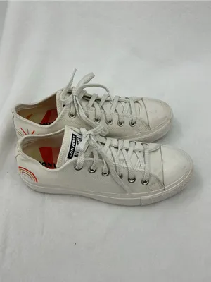 Converse Low Top Canvas Sneakers - Off-White with Red Accent B32 thumbnail 2