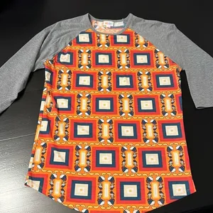 LuLaRoe Disney Donald Duck‎ Randy Baseball Tee Grey Orange Large thumbnail 1