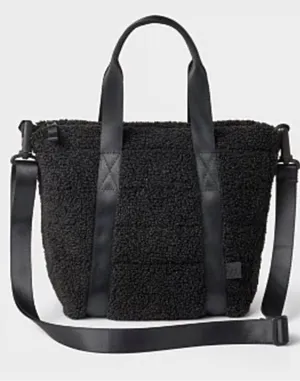 🆕 All in Motion Faux Shearling Mini Tote Shoulder Hand Bag Black NWT thumbnail 1