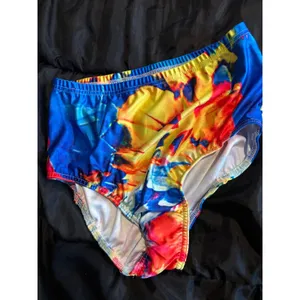 High Waisted Tie Dye Dance Briefs Blue Yellow Red Psychedelic Festival Bottoms thumbnail 2