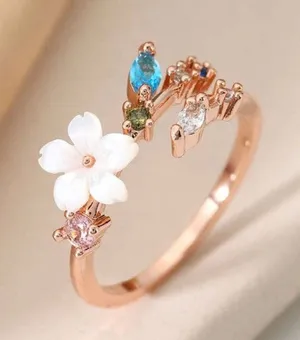 Mother Of Pearl Cherry Blossom Flower Ring in Solid Copper thumbnail 1