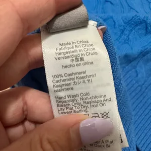 J. Crew | NWT Women's Cashmere Blue Cable Knit Short Sleeve Henley Sweater, M thumbnail 7