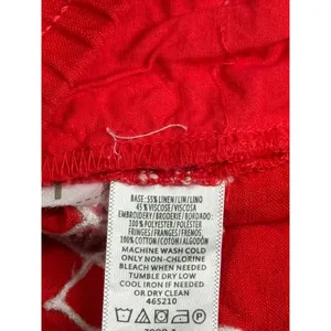 LOFT Red Embroidered shorts LINEN VISCOSE drawstring BOHO pockets Fray Edge sz S thumbnail 11