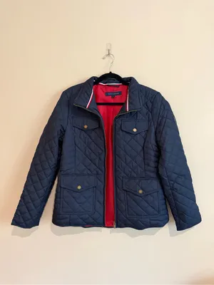 Tommy Hilfiger Navy Quilted Zip Front Jacket Preppy Size Medium thumbnail 6