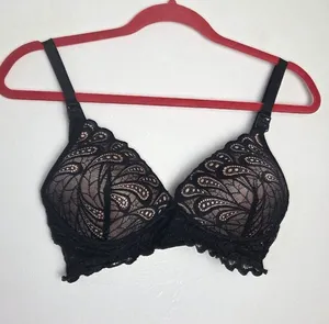 Black Lace Nursing Bra Wireless 34 B Small Chest Breastfeeding thumbnail 1