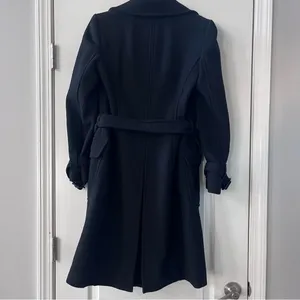 LOFT Ann Taylor Women’s Coat Wool Blend Black Textured Tie Size 4 Mid Length thumbnail 5