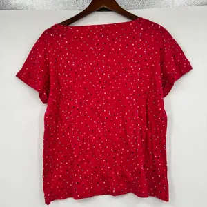 Talbots red ROLL CUFF SCOOP NECK T-shirt MINI STARS linen blend size medium thumbnail 3