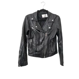 STRADIVARIUS 100% Leather Biker Jacket Black Medium thumbnail 2