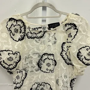Laundry‎ by Shelli Segal Boho Sheer Mesh Black Floral Embroidered Top Blouse Sm thumbnail 3