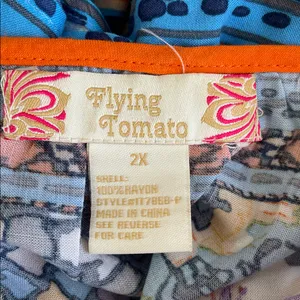Flying Tomato colorful boho print semi sheer jewel tone cold shoulder top thumbnail 5