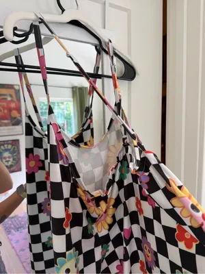 SHEIN Qutie Plus Size Black & White Gingham Dress With Flower Print XL thumbnail 8