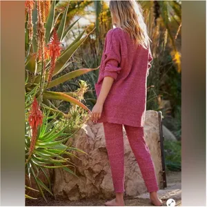 Free People FP Beach Pink Knit Lounge Set Cardigan & Pants XS thumbnail 3