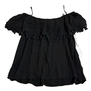 NWT Velvet Black Blouse Teasels Off-Shoulder Bohemian Crop‎ Size Medium thumbnail 2