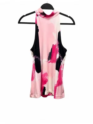 DKNY Womens Sleeveless High-Neck Top Pink & Black Abstract Print Size M thumbnail 3