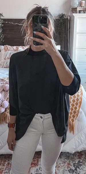 Athleta Black Mock Neck Flowy Top thumbnail 2