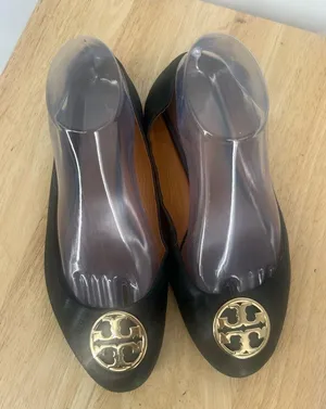 Tory Burch Black Loafers with Gold Emblem thumbnail 1