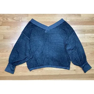 We The Free Oversized Waffle Knit Top Womens L Grey V-Neck Long Sleeve Casual thumbnail 4