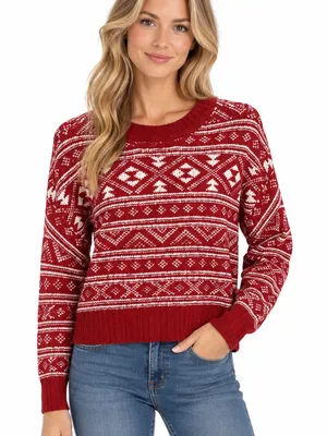 American Eagle Nordic Fair Isle Cozy Casual Sweater Size Small red white thumbnail 1