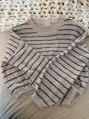 Altar'd State Striped Crewneck Sweater in Beige and Black thumbnail 3