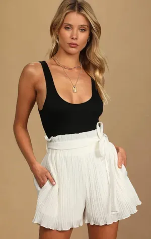 Lulus white pleated highwaisted paper bag shorts thumbnail 1