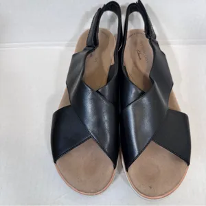Clarks Black Leather Strappy Wedge Sandals Womens 10 Comfort Shoes Beachy Summer thumbnail 6