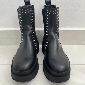 NEW ZARA Studded Chunky Moto Boots Black Chelsea Vegan Leather m size 6 / 36 EU thumbnail 5