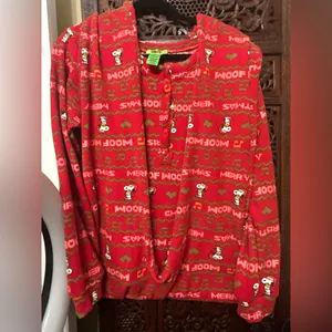Peanuts Snoopy Christmas one-piece pajama or onesie red size XL. thumbnail 4
