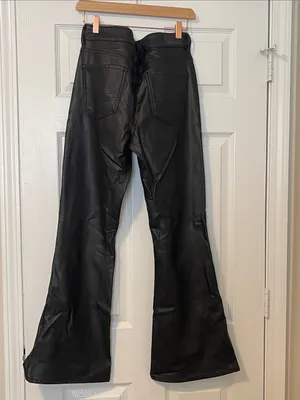 American Eagle Black Faux Leather Flared Super Hi-Rise Flare Pants - Women thumbnail 2