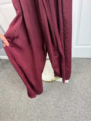 Altar’d State Burgundy Puff Sleeve Wide Leg Jumpsuit Sz S NWOT Fall Boho thumbnail 11