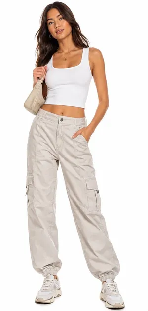 Garage Billie Bubble Beige Jogger Utility Cargo Women Pants Small NWT thumbnail 1