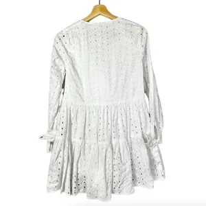 ASOS‎ White Tiered Eyelet Lace Long Sleeve Wrap Trapeze Mini Dress 2 thumbnail 2