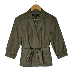 Banana Republic Blazer Womens 4 Wool Belted 3 Button 3/4 Sleeve Career Brown thumbnail 1