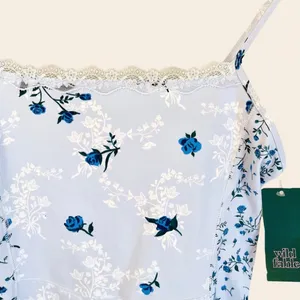 Wild Fable ButterBliss‎ Light Blue Floral Lace Trim Romper Bodysuit Womens S NWT thumbnail 5