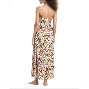 Bar III NEW Leopard Cheetah Print Sleeveless Maxi Dress Pink Yellow Summer XL thumbnail 3