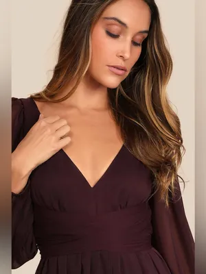 LULU’S Enchant My Love Dark Purple V-Neck Long Sleeve Maxi Dress thumbnail 4