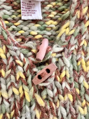 Vintage Y2K Chunky Knit Textured Hooded Sweater in Olive Mix Wool Blend thumbnail 5