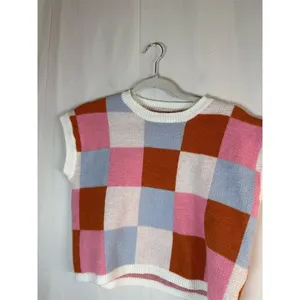 Womens Knit Sweater Vest Size S Colorblock Checkered Pink Blue Rust Cream thumbnail 4
