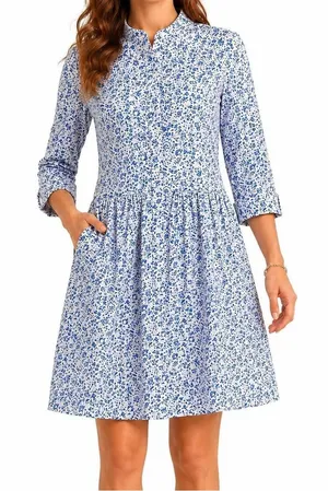 Tuckernuck Royal Shirt Dress in Blue Floral thumbnail 1