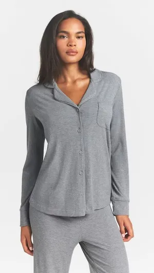 Skims Heather Gray Ribbed Modal Blend Long Sleeve Soft Lounge Sleep Top Size S thumbnail 1