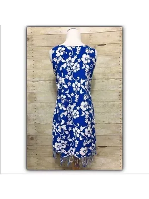 Tropical floral hibiscus print fringed rayon sleeveless dress size S thumbnail 6